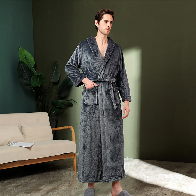 Women's double-sided thick couple bathrobe long autumn and winter coral fleece men's ankle length winter nightgown robe - Tech genius & freaks