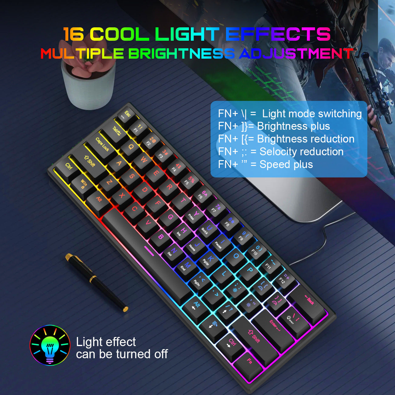 Plug in mechanical keyboard with blue shaft and 61 keys, mini portable wired detachable mechanical keyboard for esports - Tech genius & freaks