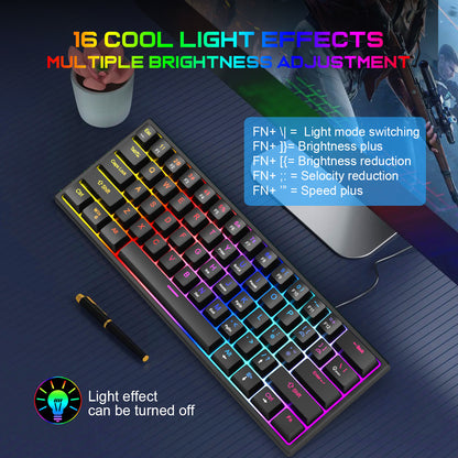 Plug in mechanical keyboard with blue shaft and 61 keys, mini portable wired detachable mechanical keyboard for esports - Tech genius & freaks