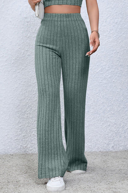 Basic Bae Ribbed High Waist Flare Pants - Tech genius & freaks