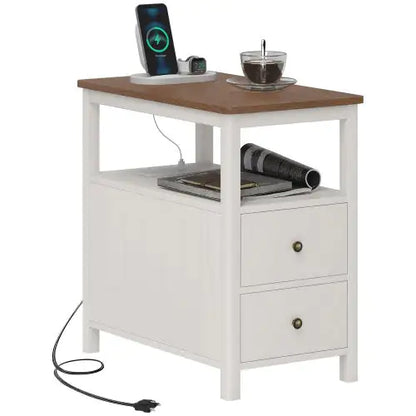 HOMCOM Sleek White End Table with USB & Charging Station - Tech genius & freaks