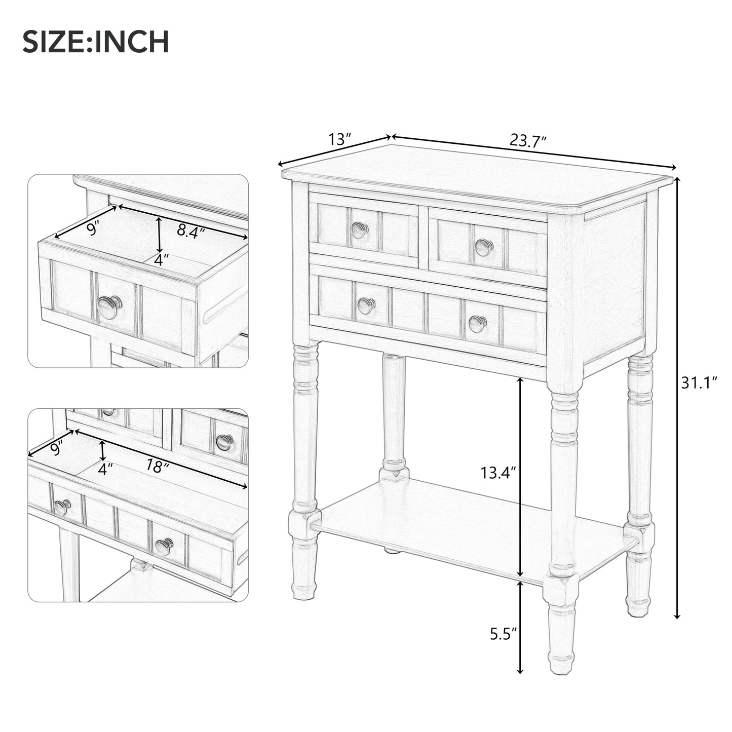 TREXM Narrow Console Desk, Ultra Thin Sofa Table with Three Storage Drawers and Living Room Bottom Shelves (Espresso) - Tech genius & freaks