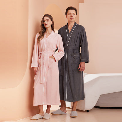 Bathrobe men's and women's towel fabric yukata long sleeved bath towel sleeping robe absorbent quick drying four season style - Tech genius & freaks