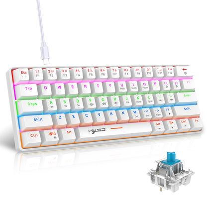 Mechanical keyboard 61 key short style small keyboard for office typing, black and white dual splicing ice blue backlit blue axis gaming keyboard - Tech genius & freaks