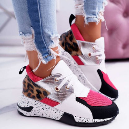 Women's Plus Size Platform Mixed-color Sneakers Stylish Lightweight Running Shoes Lace-up Front Flats - Tech genius & freaks