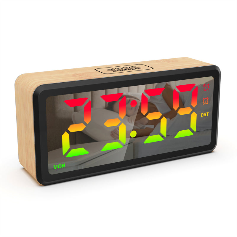 LED Wood-Grain Wooden Clock, RGB Color-Changing Dimming, Daylight Saving Time & Week Display, Desktop Electronic Alarm Clock - Tech genius & freaks