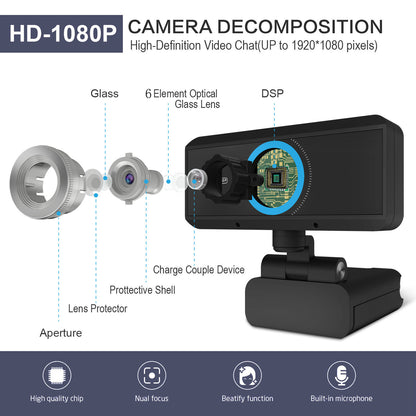 Computer camera 1080P video network video conference USB camera HD WEBCAM - Tech genius & freaks