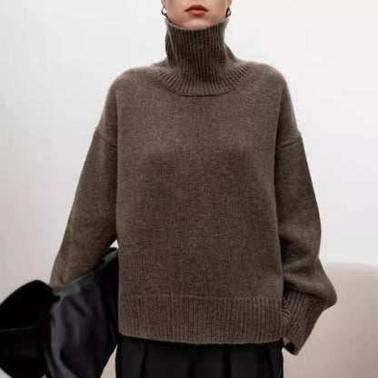 High neck cashmere sweater for women loose and thick with Woolen sweater with a knitted base - Tech genius & freaks