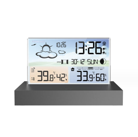 Transparent glass weather clock 3396C color screen RF wireless multi function weather forecast electronic alarm clock - Tech genius & freaks