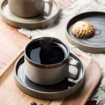 Coarse pottery coffee cup and plate set creative handmade retro coffee cup artistic cup plate milk cup - Tech genius & freaks