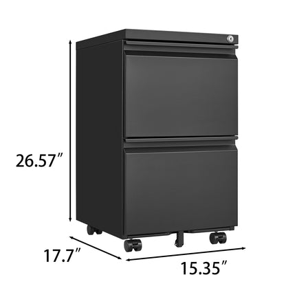 Metal 2 drawer mobile file cabinet with lock, 25.6-inch high legal/letter size file storage cabinet black - Tech genius & freaks