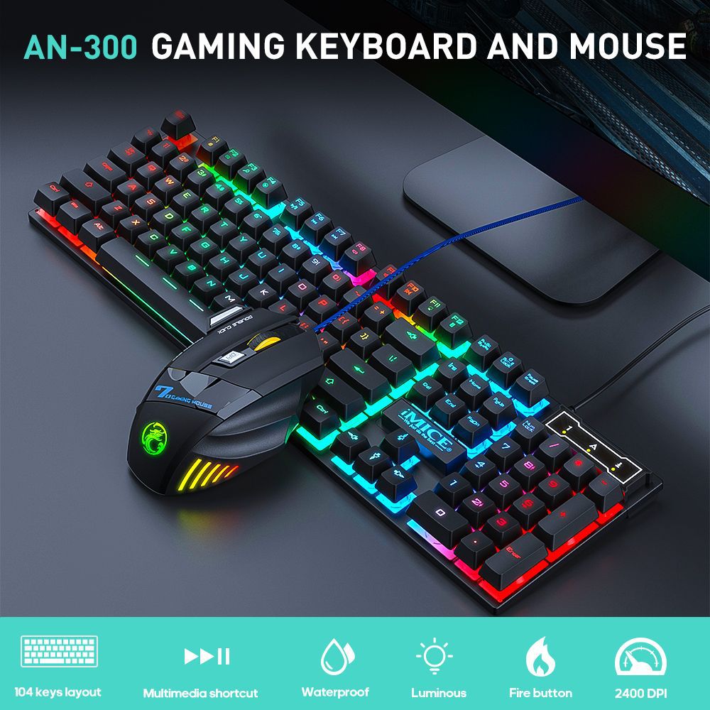 Wired gaming keyboard floating keycap rainbow backlit keyboard and mouse set AN-300 - Tech genius & freaks