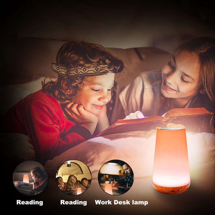 Wood grain remote control touch night light creative pat table lamp bedroom bedside lamp rainbow atmosphere light - Tech genius & freaks