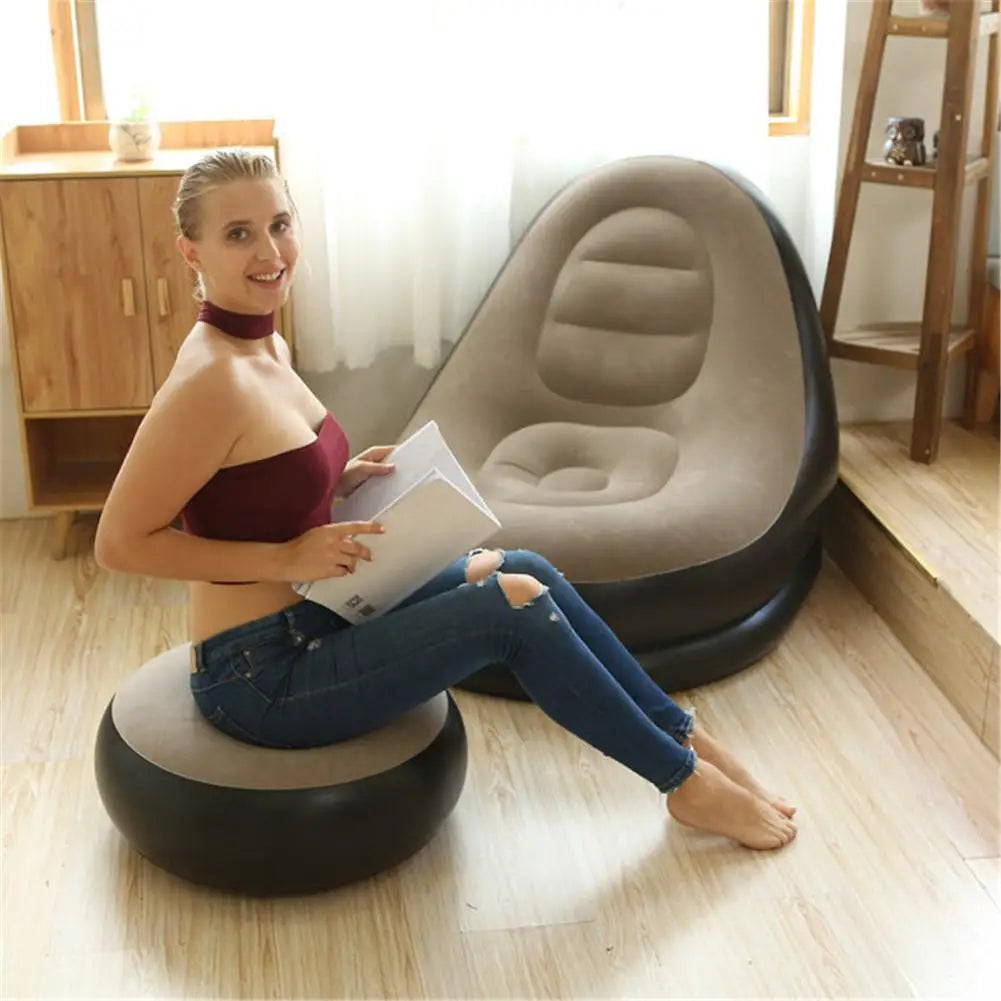 Inflatable Air Mattress Lazy Sofa Deck Chair Comfortable Leg Stool Rest Single Beanbag for home and Outdoor Use - Tech genius & freaks