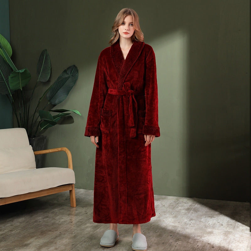 Women's double-sided thick couple bathrobe long autumn and winter coral fleece men's ankle length winter nightgown robe - Tech genius & freaks