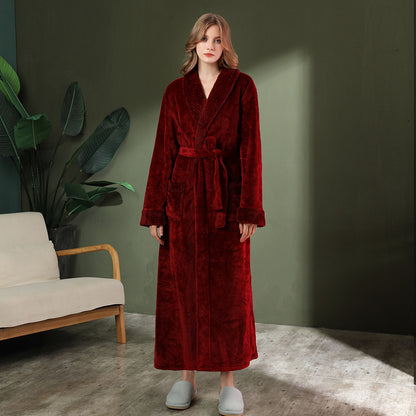 Women's double-sided thick couple bathrobe long autumn and winter coral fleece men's ankle length winter nightgown robe - Tech genius & freaks