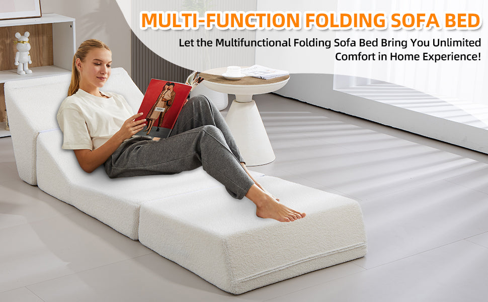 Folding Sofa Bed Couch Unfold for comfortable nap Modular Play Couch for Living Room The office Room Playroom White color - Tech genius & freaks