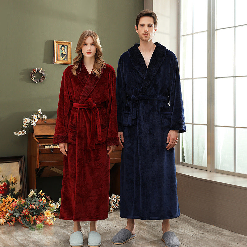 Women's double-sided thick couple bathrobe long autumn and winter coral fleece men's ankle length winter nightgown robe - Tech genius & freaks