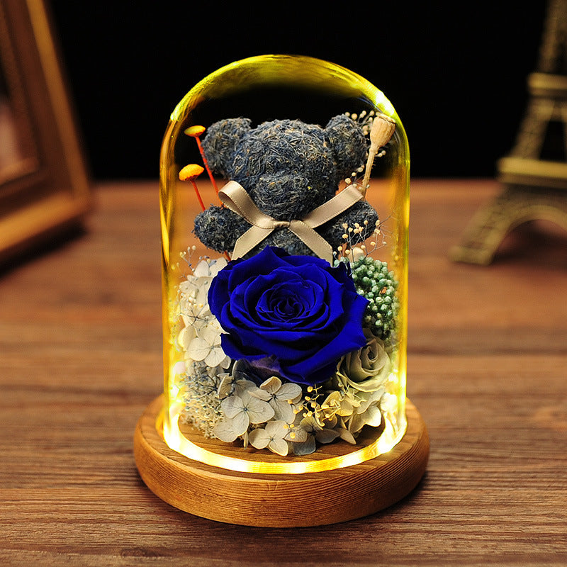 Valentine's Day Gift Everlasting Flower Bear Moss Glass Cover Finished Gift Box for Girlfriend Birthday Ornament Dried Flowers Roses - Tech genius & freaks