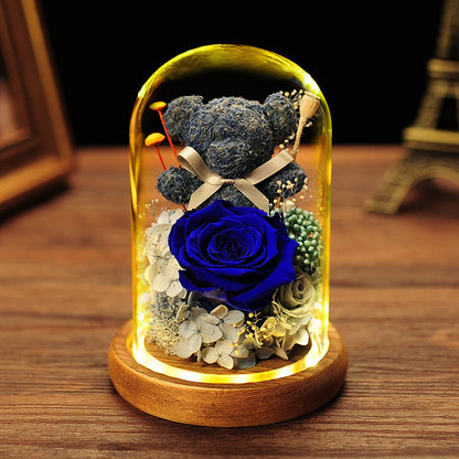 Valentine's Day Gift Everlasting Flower Bear Moss Glass Cover Finished Gift Box for Girlfriend Birthday Ornament Dried Flowers Roses - Tech genius & freaks