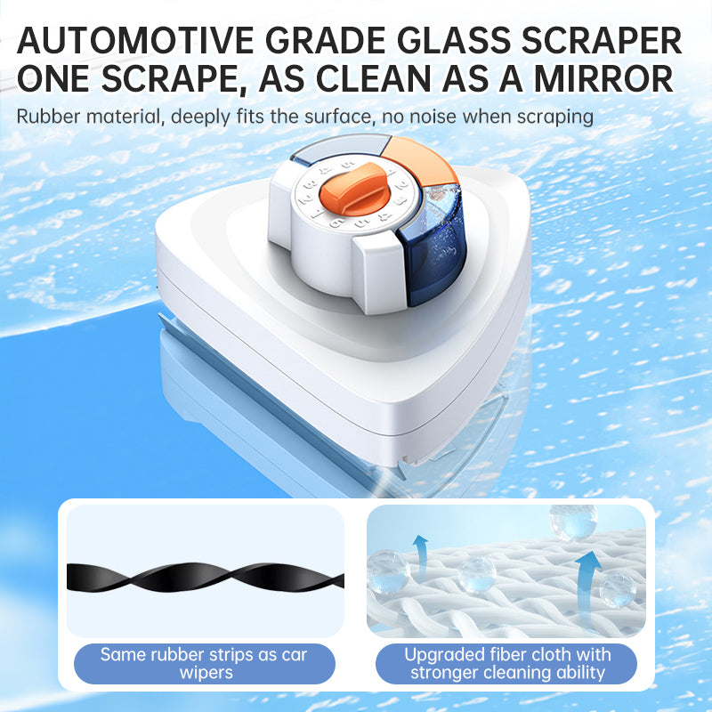 New magnetic glass cleaner with extended pole and double-sided water storage for high-rise home use. - Tech genius & freaks