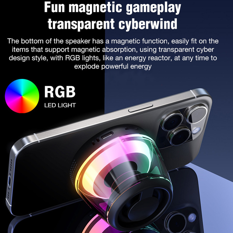 Magnetic Speaker Phone Holder Portable RGB Light Bluetooth Speaker Subwoofer Outdoor TWS Speaker - Tech genius & freaks