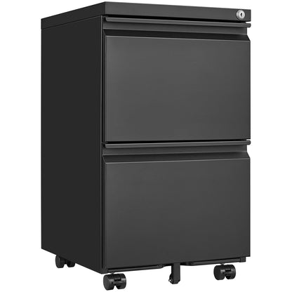 Metal 2 drawer mobile file cabinet with lock, 25.6-inch high legal/letter size file storage cabinet black - Tech genius & freaks