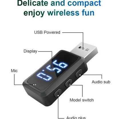 Car mounted Bluetooth 5.3 receiver FM transmitter audio adapter wireless Bluetooth receiver LED - Tech genius & freaks