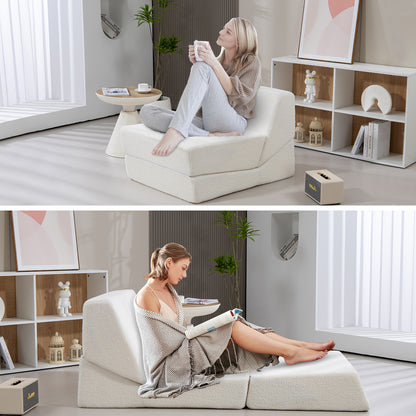 Folding Sofa Bed Couch Unfold for comfortable nap Modular Play Couch for Living Room The office Room Playroom White color - Tech genius & freaks