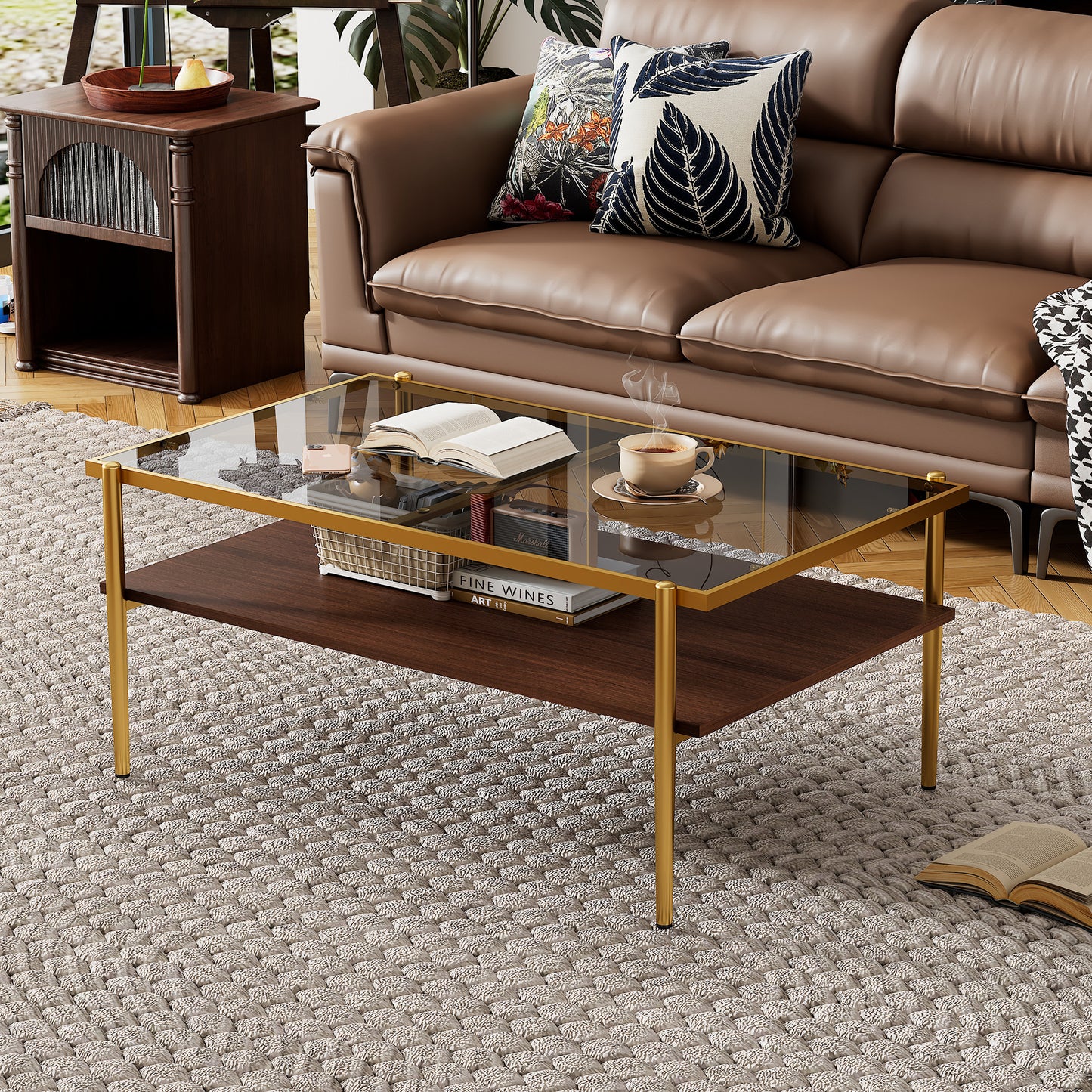 Rectangle Coffee Table with Gray Tempered Glass top and Golden Legs, Modern Table for Living Room - Tech genius & freaks