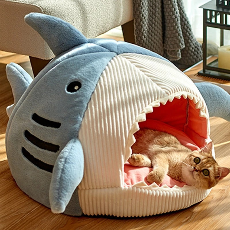 Autumn and Winter Warm Internet Celebrity Big Mouth Shark Pet Nest Semi Closed Cat Nest Dog Nest with Mat Deep Sleep Pet Supplies - Tech genius & freaks