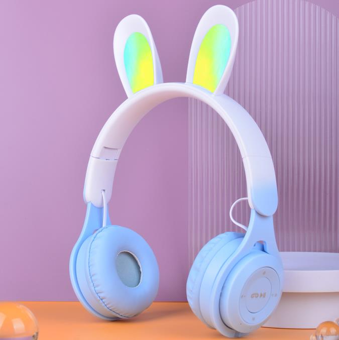 M6R Rabbit Ear Luminous Bluetooth Headset Gradient LED Online Class Children Headworn Wireless Headset - Tech genius & freaks