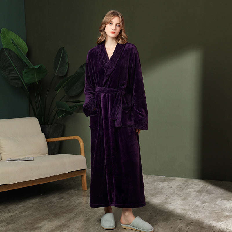 Women's double-sided thick couple bathrobe long autumn and winter coral fleece men's ankle length winter nightgown robe - Tech genius & freaks