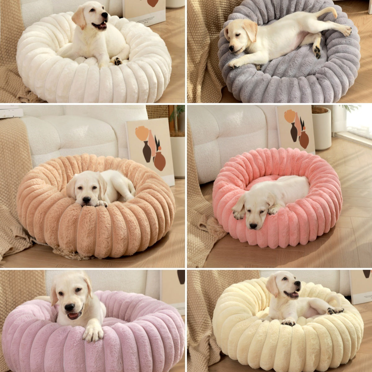 Pet bed high weight straight striped rabbit plush pet mat long hair round cat bed winter warm dog bed dog bed - Tech genius & freaks