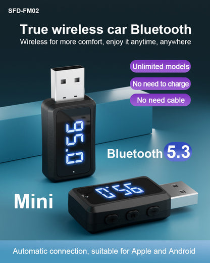 Car mounted Bluetooth 5.3 receiver FM transmitter audio adapter wireless Bluetooth receiver LED - Tech genius & freaks