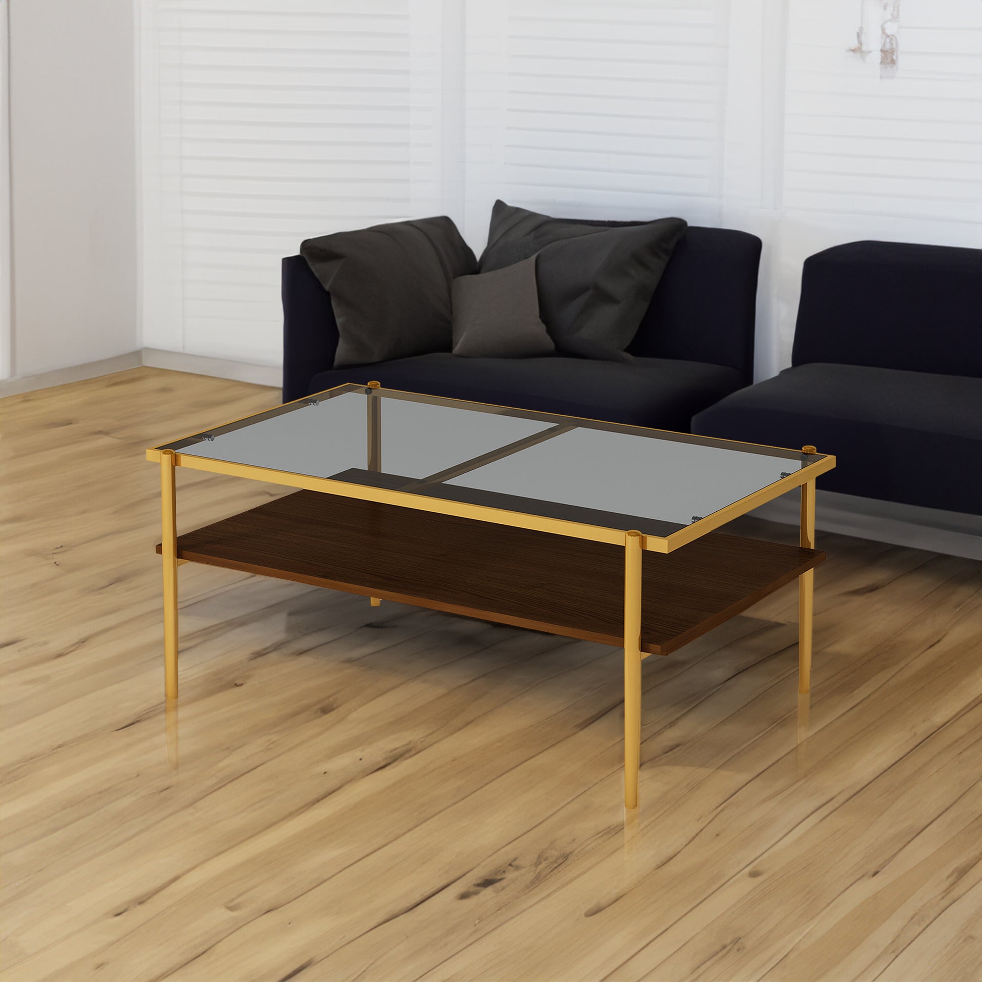 Rectangle Coffee Table with Gray Tempered Glass top and Golden Legs, Modern Table for Living Room - Tech genius & freaks