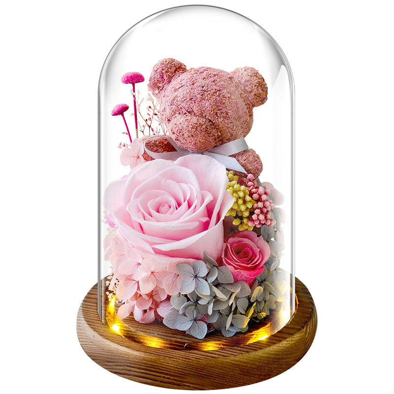 Valentine's Day Gift Everlasting Flower Bear Moss Glass Cover Finished Gift Box for Girlfriend Birthday Ornament Dried Flowers Roses - Tech genius & freaks