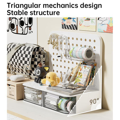 Adorable Desk Organizer with Hook Drawer, Hole Board, Card Display Stand, Desktop Storage Box, and Stationery Storage Rack - Tech genius & freaks