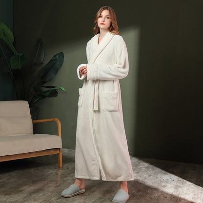 Women's double-sided thick couple bathrobe long autumn and winter coral fleece men's ankle length winter nightgown robe - Tech genius & freaks