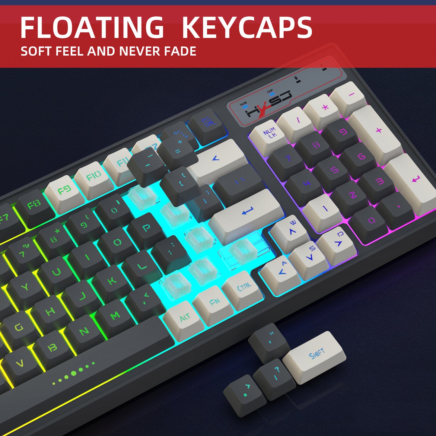 Gaming keyboard RGB backlight two-color keycaps gray and white double color 2.4G wireless membrane keyboard - Tech genius & freaks