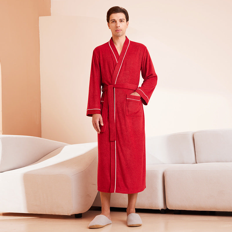 Bathrobe men's and women's towel fabric yukata long sleeved bath towel sleeping robe absorbent quick drying four season style - Tech genius & freaks