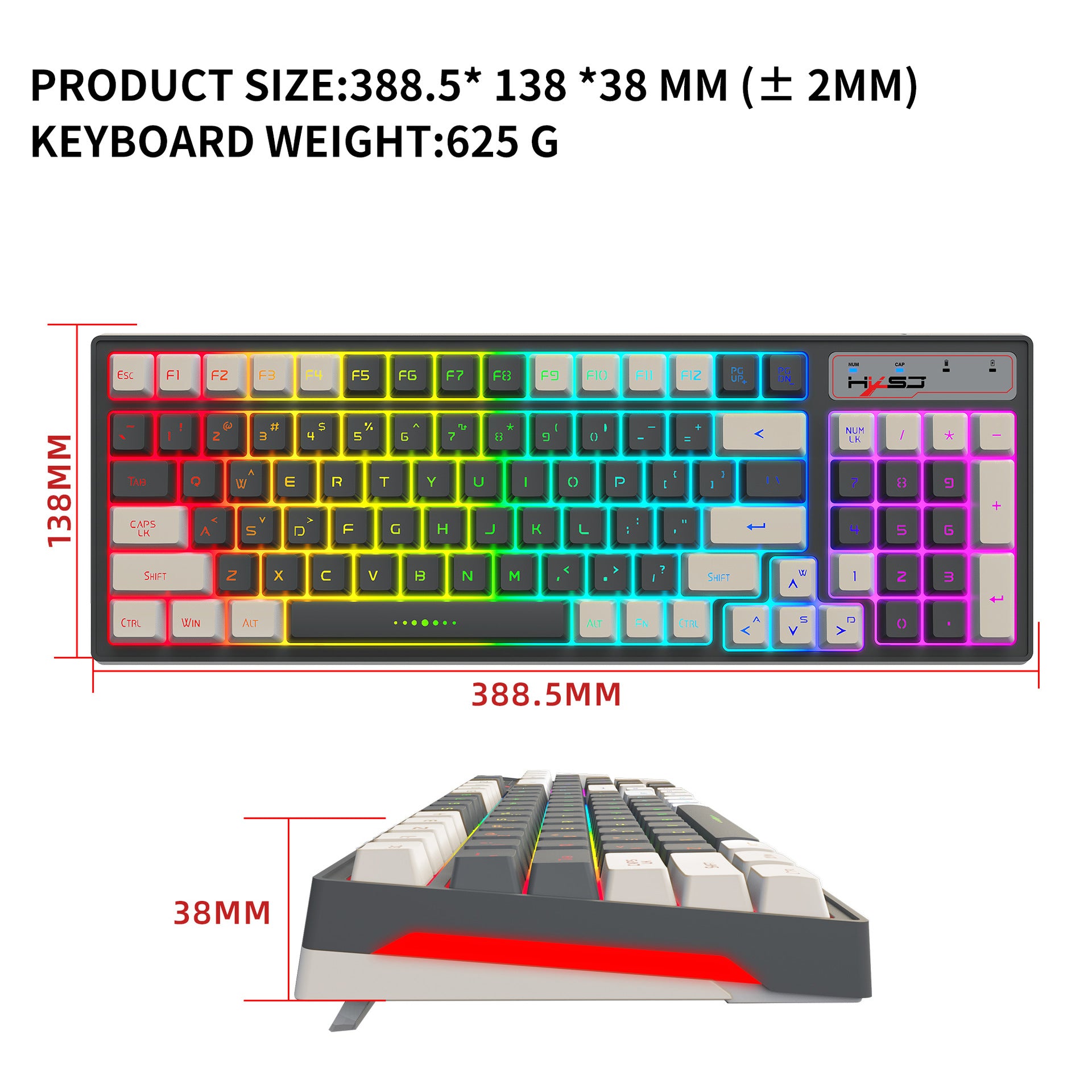 Gaming keyboard RGB backlight two-color keycaps gray and white double color 2.4G wireless membrane keyboard - Tech genius & freaks