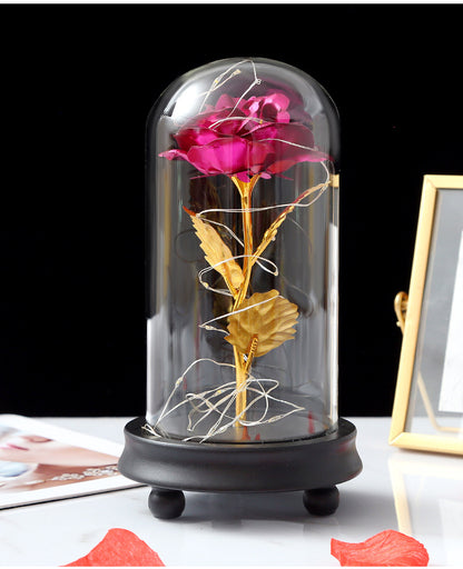 24k Gold Galaxy Rose with LED Light, Glass Dome, for Valentine's & Mother's Day. - Tech genius & freaks