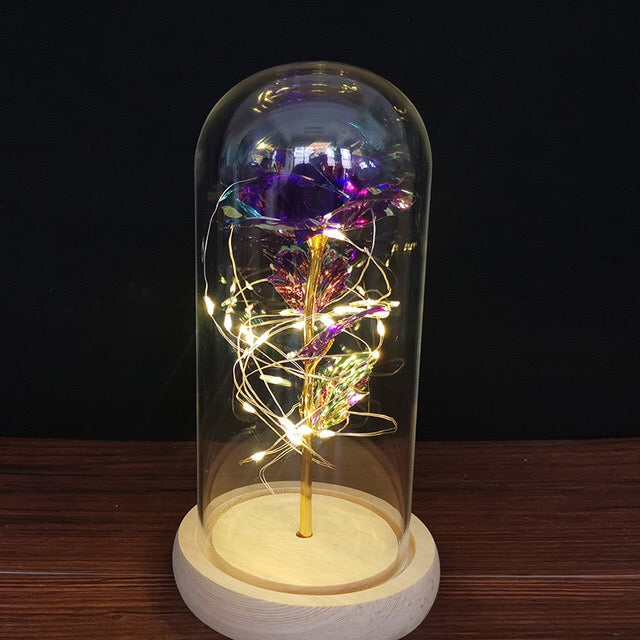 24k Gold Galaxy Rose with LED Light, Glass Dome, for Valentine's & Mother's Day. - Tech genius & freaks