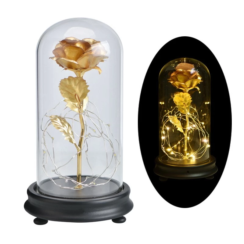 24k Gold Galaxy Rose with LED Light, Glass Dome, for Valentine's & Mother's Day. - Tech genius & freaks