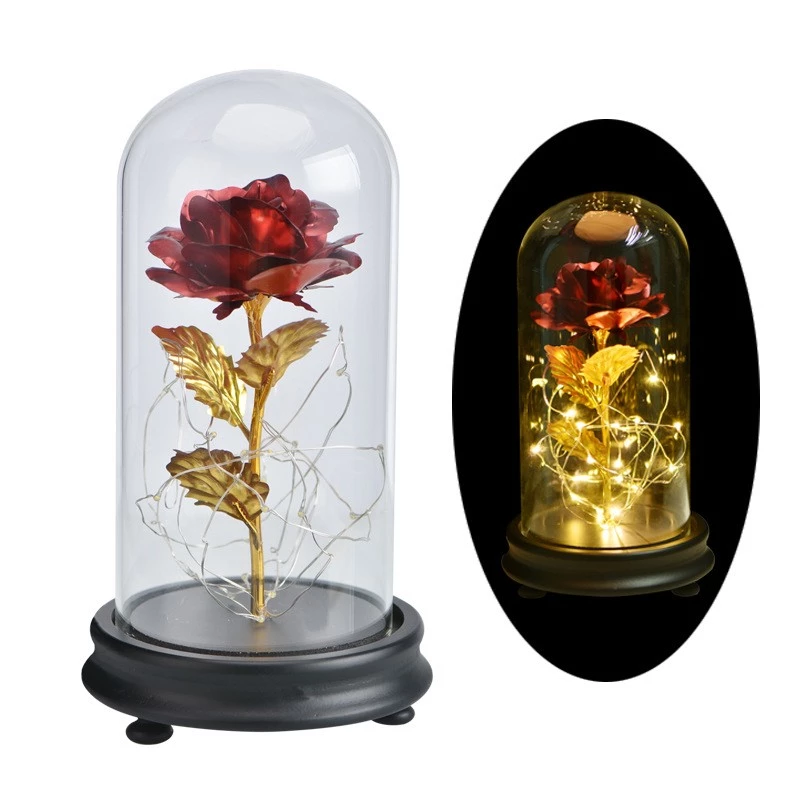 24k Gold Galaxy Rose with LED Light, Glass Dome, for Valentine's & Mother's Day. - Tech genius & freaks