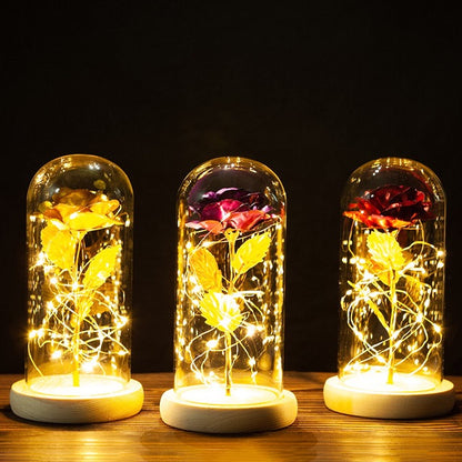 24k Gold Galaxy Rose with LED Light, Glass Dome, for Valentine's & Mother's Day. - Tech genius & freaks