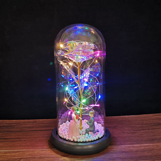 24k Gold Galaxy Rose with LED Light, Glass Dome, for Valentine's & Mother's Day. - Tech genius & freaks