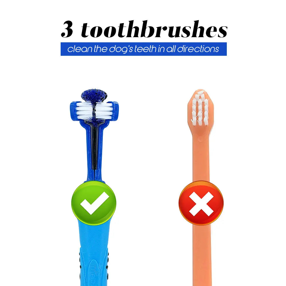 Dog Toothbrush Soft Pet Cat Toothbrush withThree Sided Dogs Rubber Tooth Brush Bad Breath Tartar Teeth Tool Pet Accessories - Tech genius & freaks