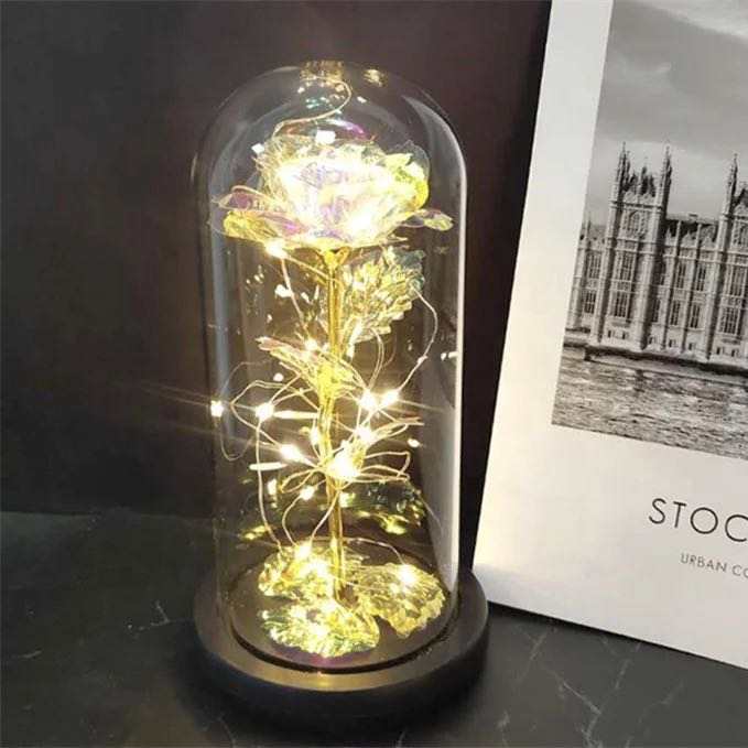 24k Gold Galaxy Rose with LED Light, Glass Dome, for Valentine's & Mother's Day. - Tech genius & freaks